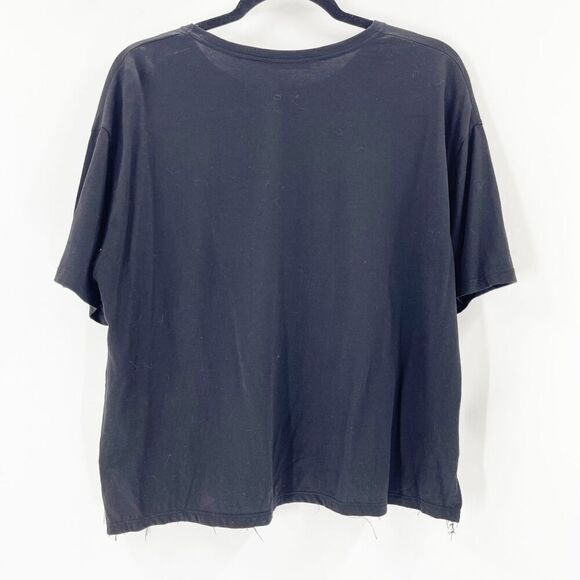 Zara Womens Fringe Hem Blouse Size L Black Short Sleeve Boxy Relaxed - Picture 2 of 4